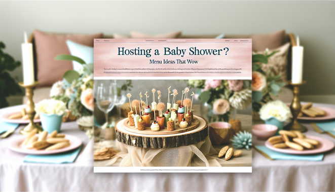 alt_text: Elegant boho baby shower setup with colorful finger foods, floral accents, and soft pastels.